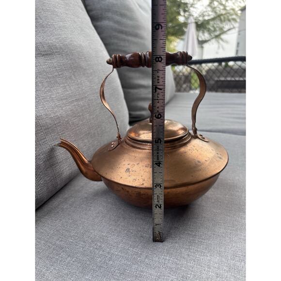 Vintage Retro Copper Tea Kettle Tin Lined Wood Handle Farmhouse Cottage - Picture 10 of 12